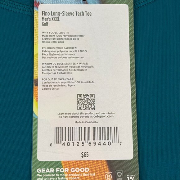 Cotopaxi Fino Long-Sleeve Tech Tee Mens Shirt Gulf Teal Blue 3XL Performance NWT - Picture 9 of 14
